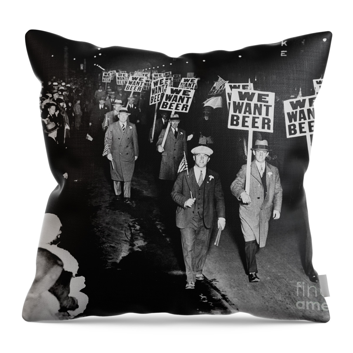 Prohibition Throw Pillow featuring the photograph We Want Beer by Jon Neidert
