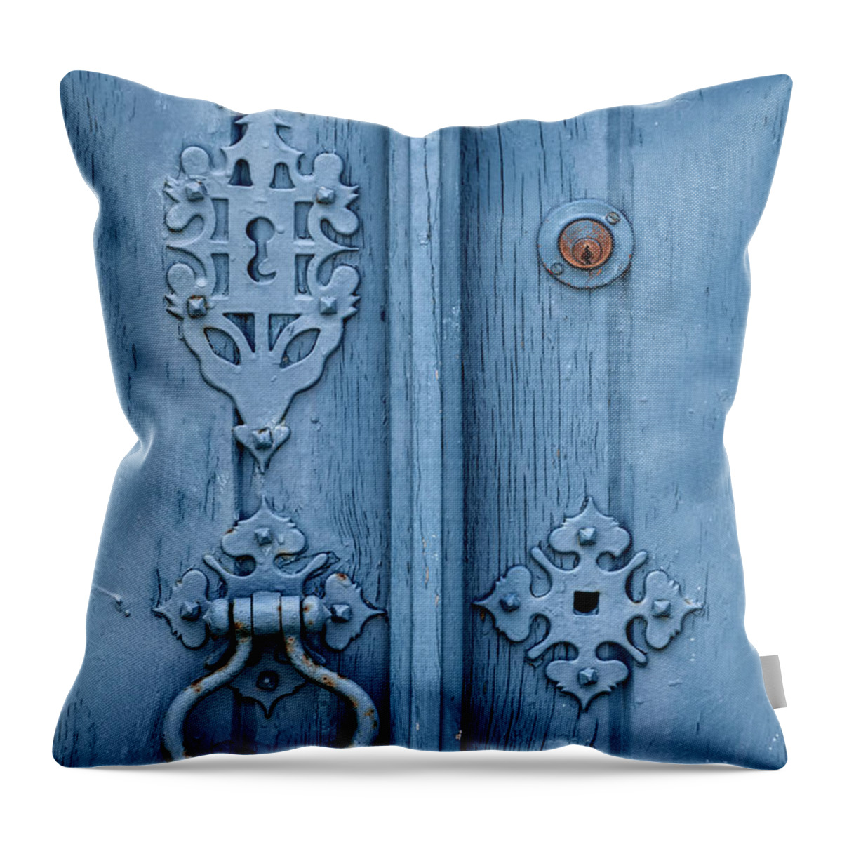 Templar Throw Pillow featuring the photograph Weathered Blue Door Lock by David Letts