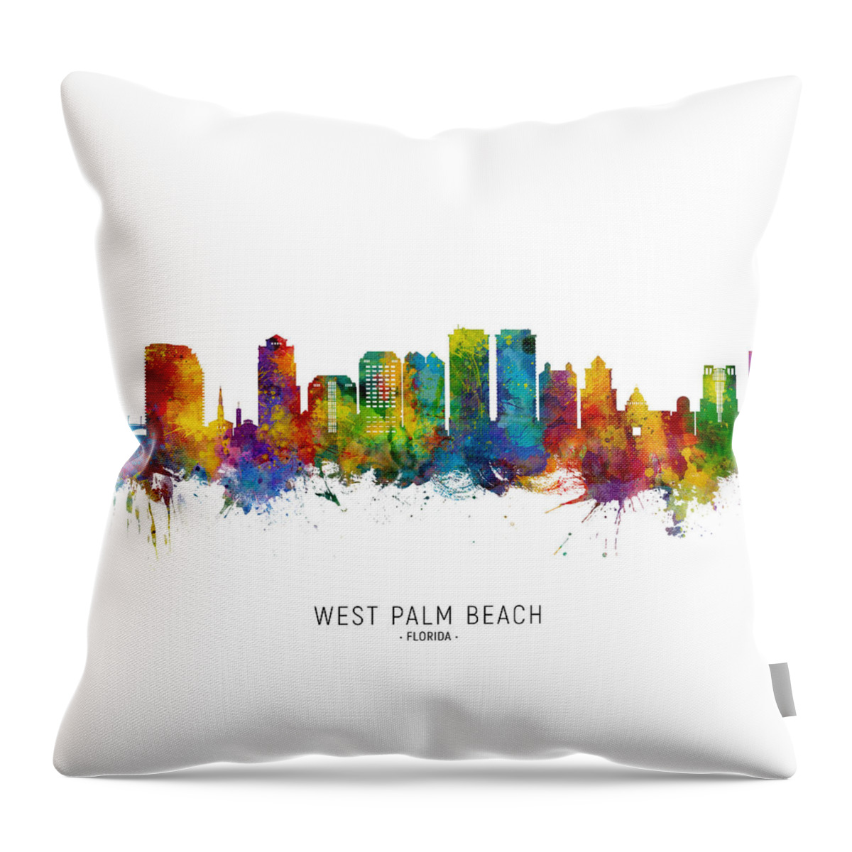 West Palm Beach Throw Pillow featuring the digital art West Palm Beach Florida Skyline by Michael Tompsett