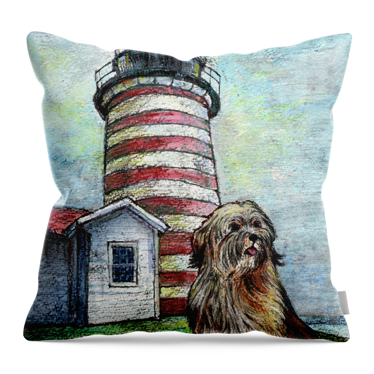 West Quoddy Head Throw Pillow featuring the mixed media West Quoddy Head by AnneMarie Welsh