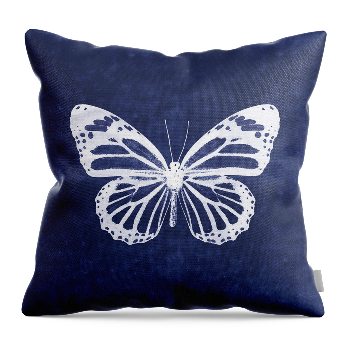 Butterfly Throw Pillow featuring the mixed media White and Indigo Butterfly 3- Art by Linda Woods by Linda Woods