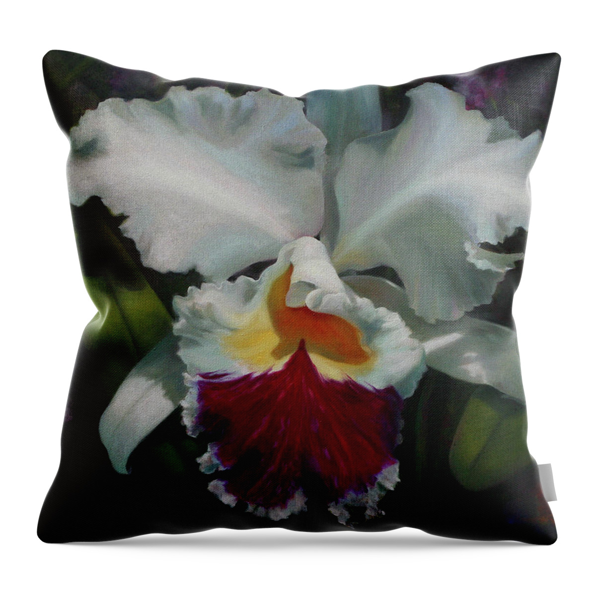 Florals Throw Pillow featuring the painting White Orchid by Lynne Pittard