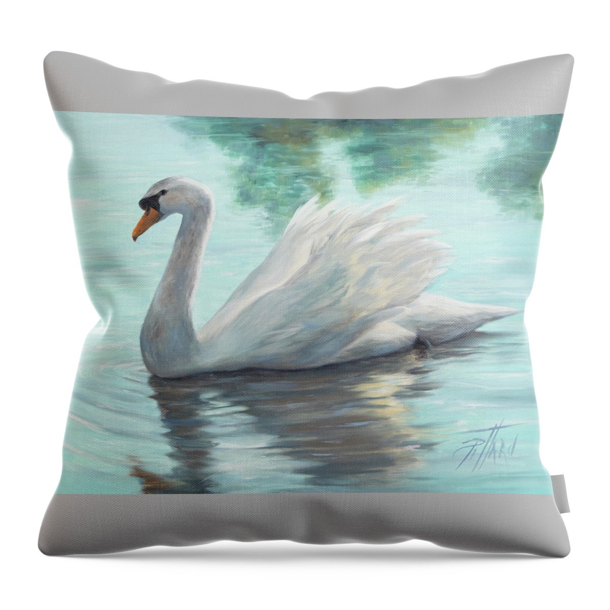White Swan Throw Pillow featuring the painting An Elegant White Swan by Lynne Pittard