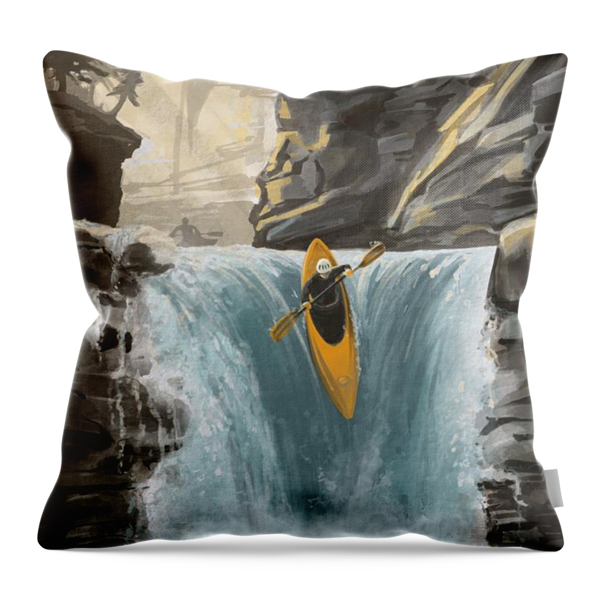 Kayak Throw Pillow featuring the painting White water kayaking by Sassan Filsoof
