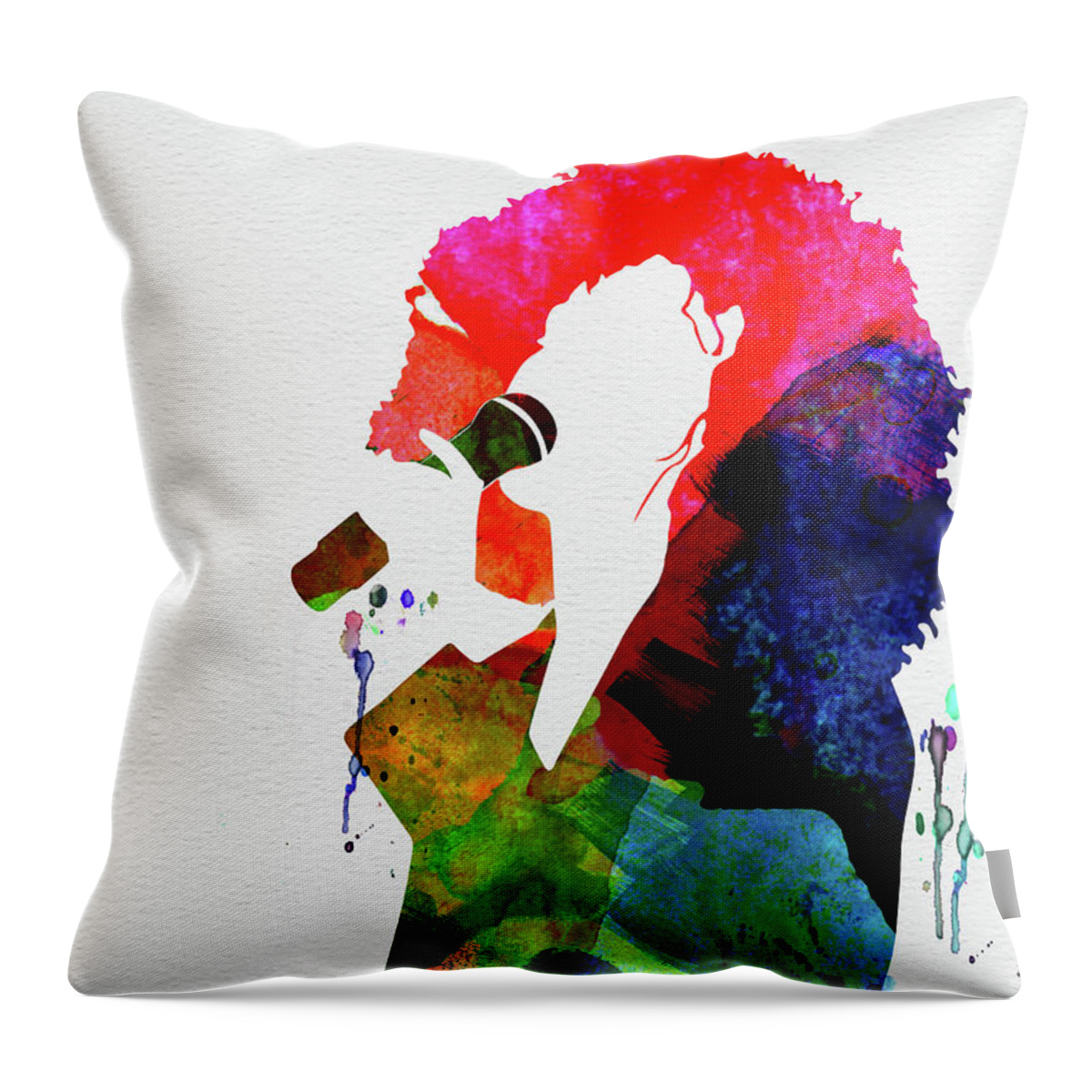Whitney Houston Throw Pillow featuring the mixed media Whitney Watercolor by Naxart Studio