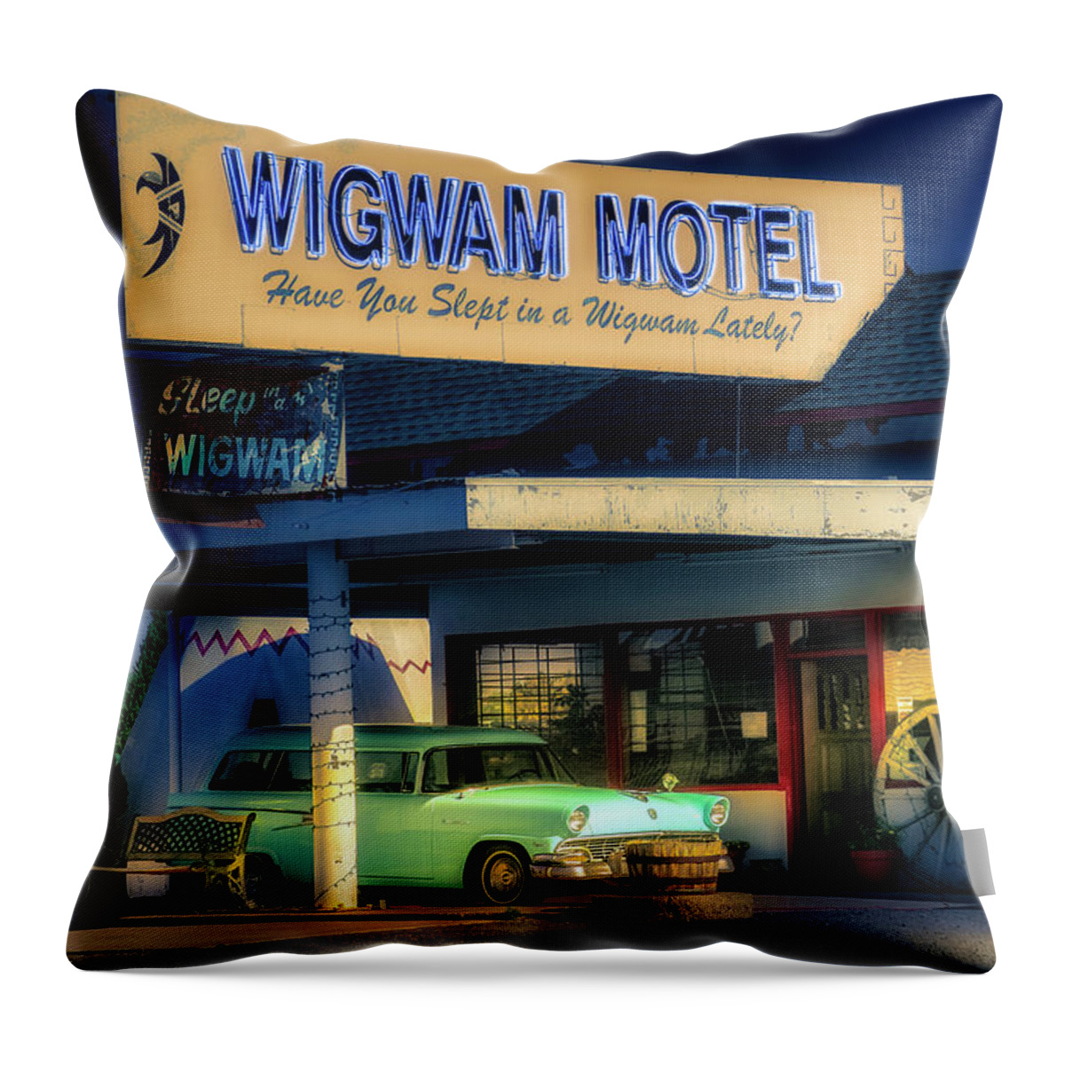 Holbrook Throw Pillow featuring the photograph Wigwam Motel Holbrook, AZ by Micah Offman