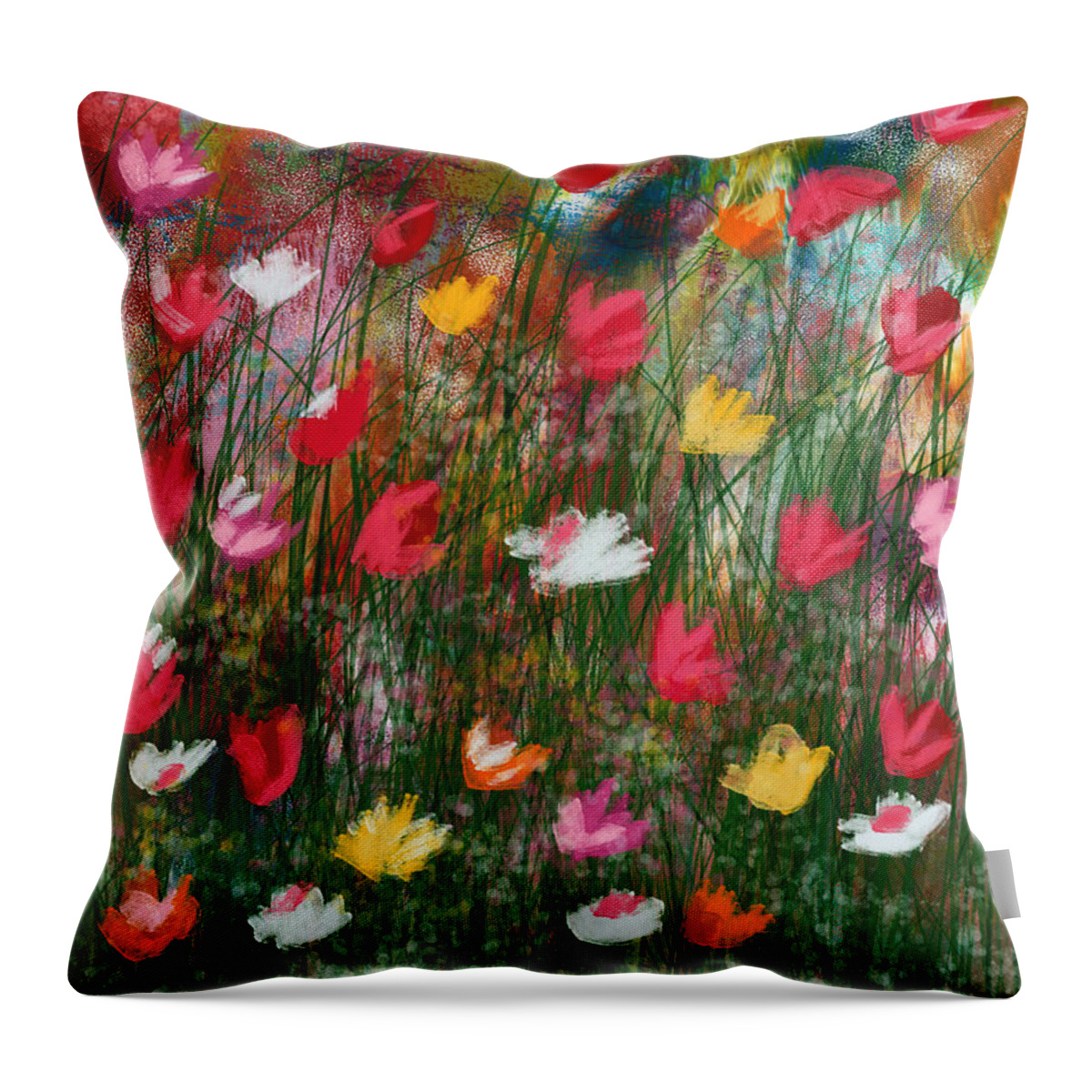 Flowers Throw Pillow featuring the mixed media Wildest Flowers 3- Art by Linda Woods by Linda Woods