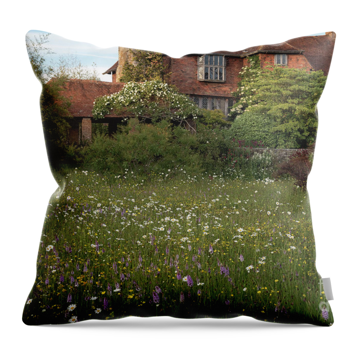 Wildflower Throw Pillow featuring the photograph Wildflower Meadow, Great Dixter by Perry Rodriguez