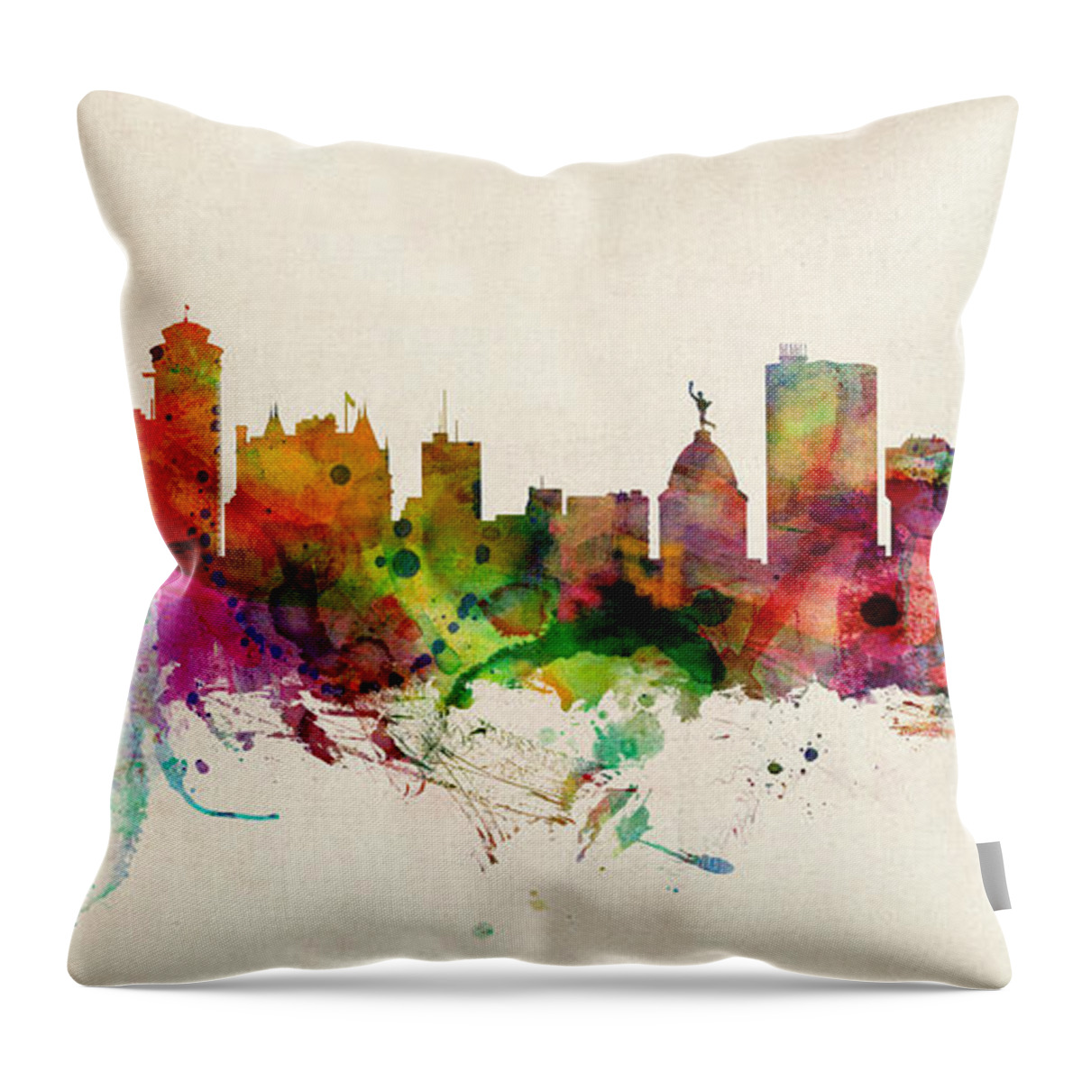 Winnipeg Throw Pillow featuring the digital art Winnipeg Canada Skyline Panoramic by Michael Tompsett