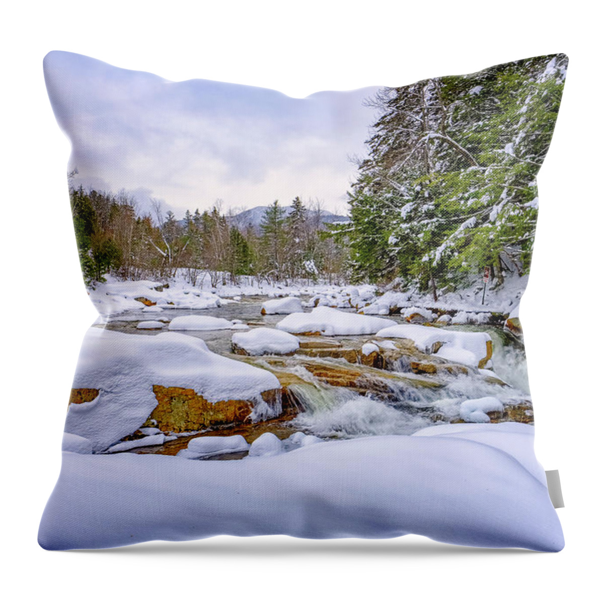 Snow Throw Pillow featuring the photograph Winter On The Swift River. by Jeff Sinon