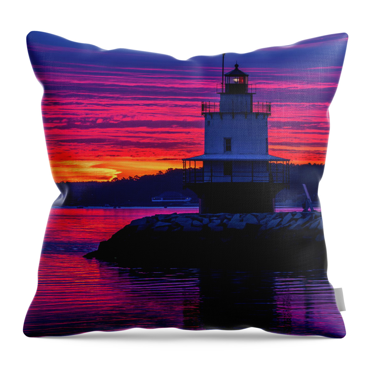 Spring Point Ledge Lighthouse Throw Pillow featuring the photograph WOW Sunrise by Darryl Hendricks