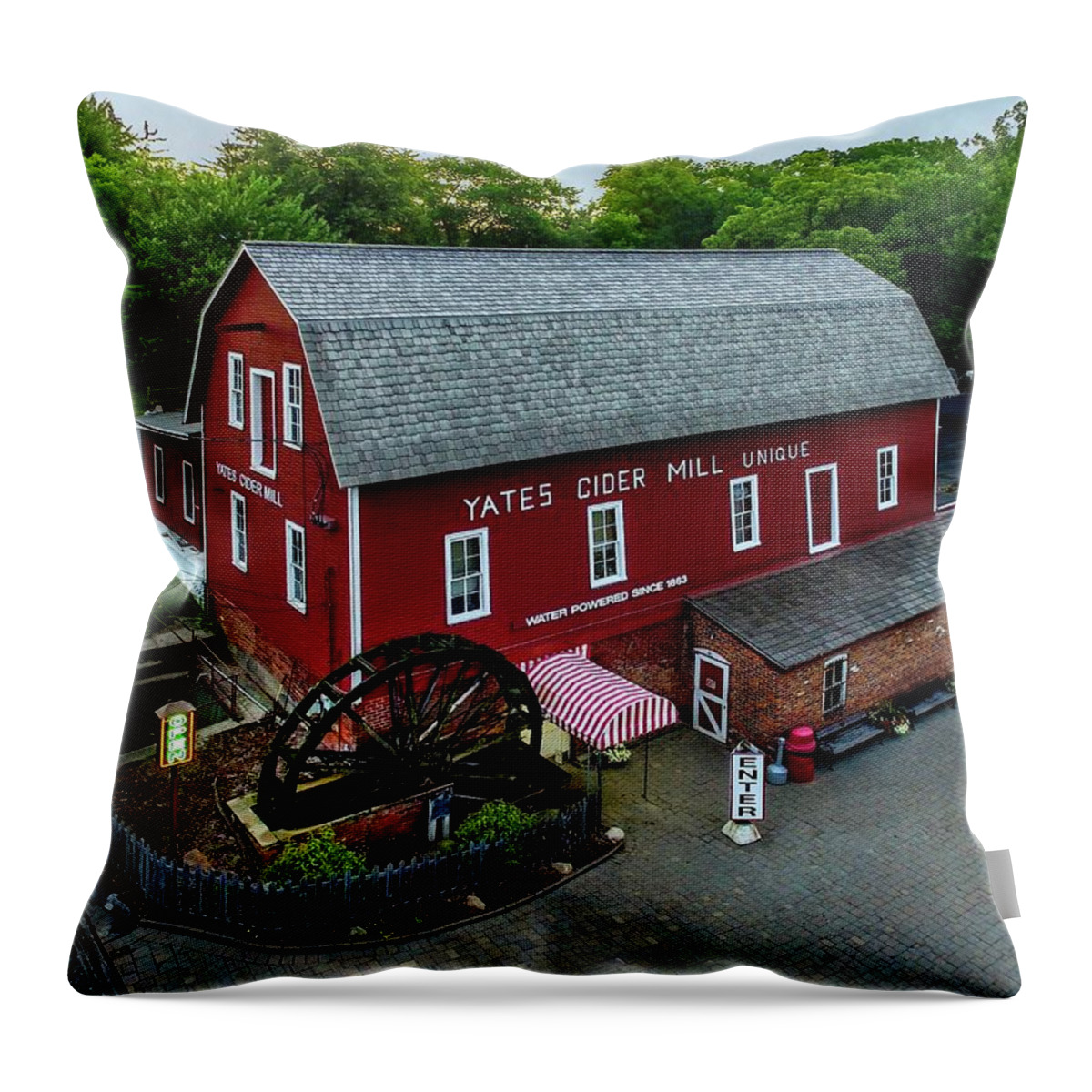 Rochester Throw Pillow featuring the digital art Yates Cider Mill DJI_0056 by Michael Thomas