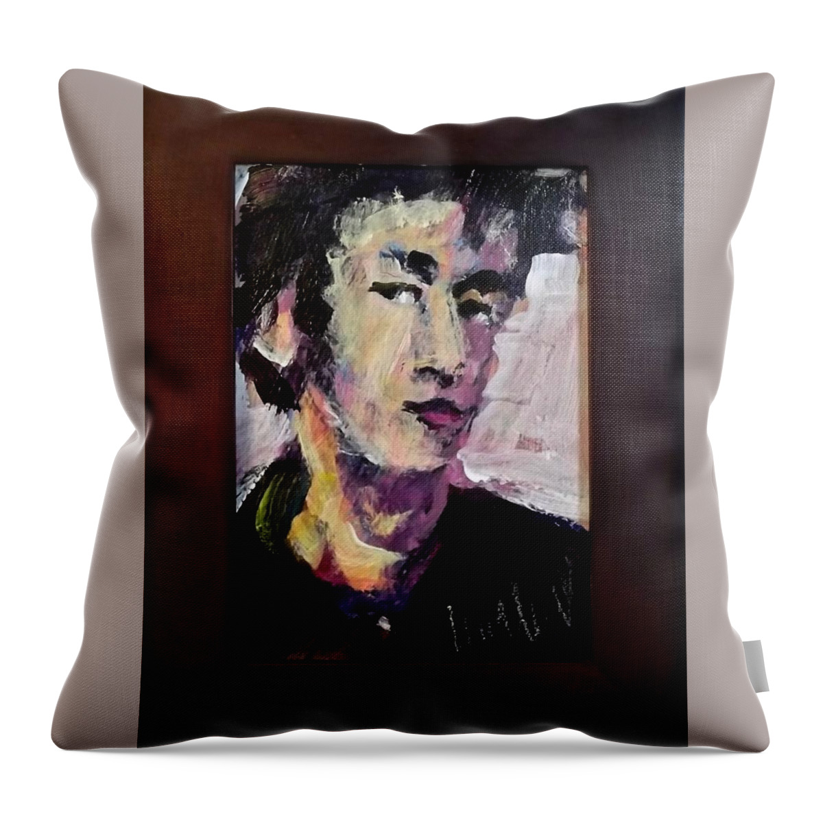Painting Throw Pillow featuring the painting Young Lennon by Les Leffingwell