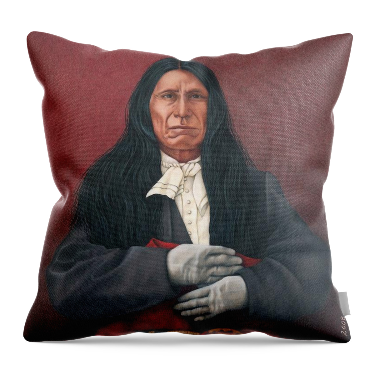 Native American Portrait. American Indian Portrait. Red Cloud. Throw Pillow featuring the painting Young Red Cloud by Valerie Evans