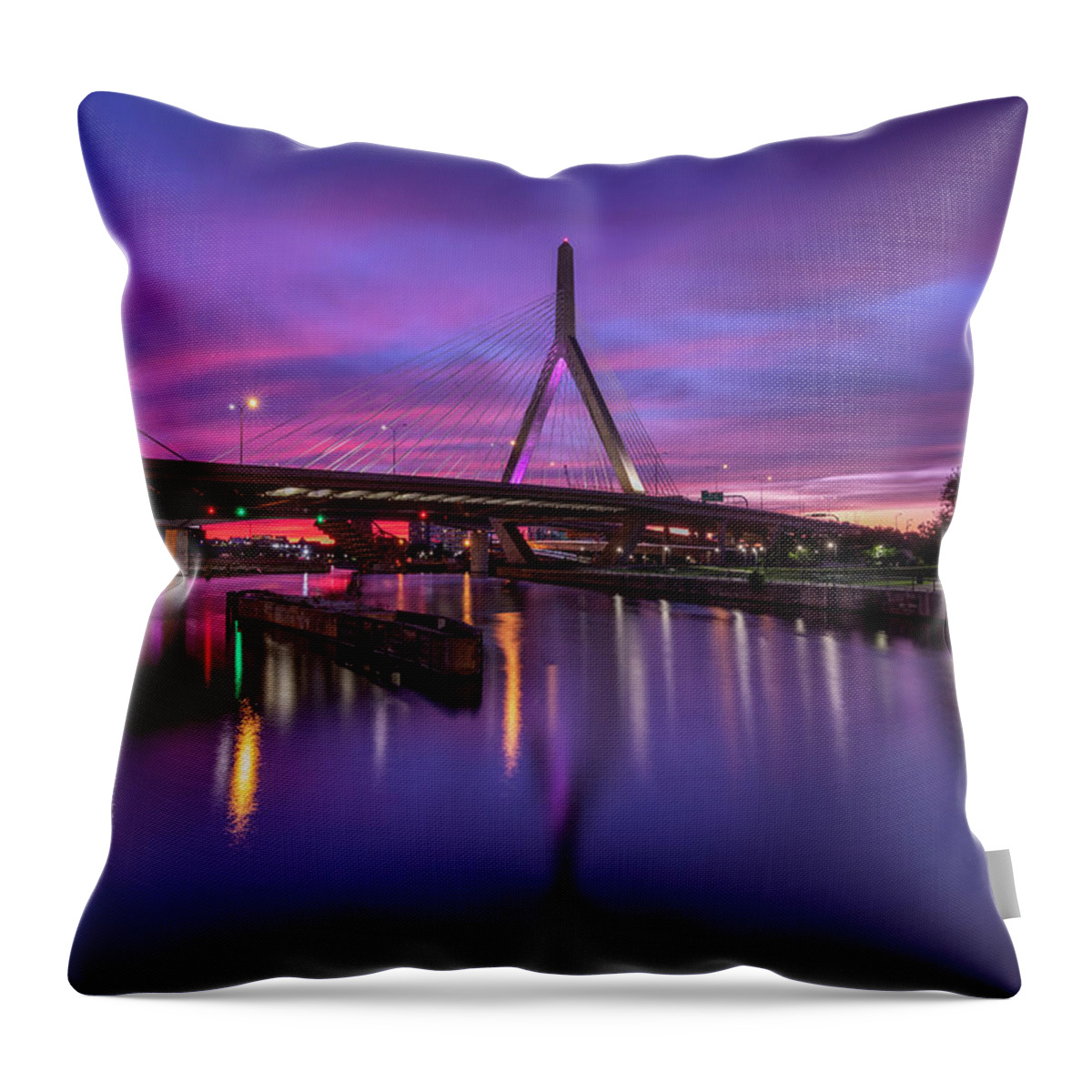 Zakim Bridge Throw Pillow featuring the photograph Zakim Sunset by Rob Davies
