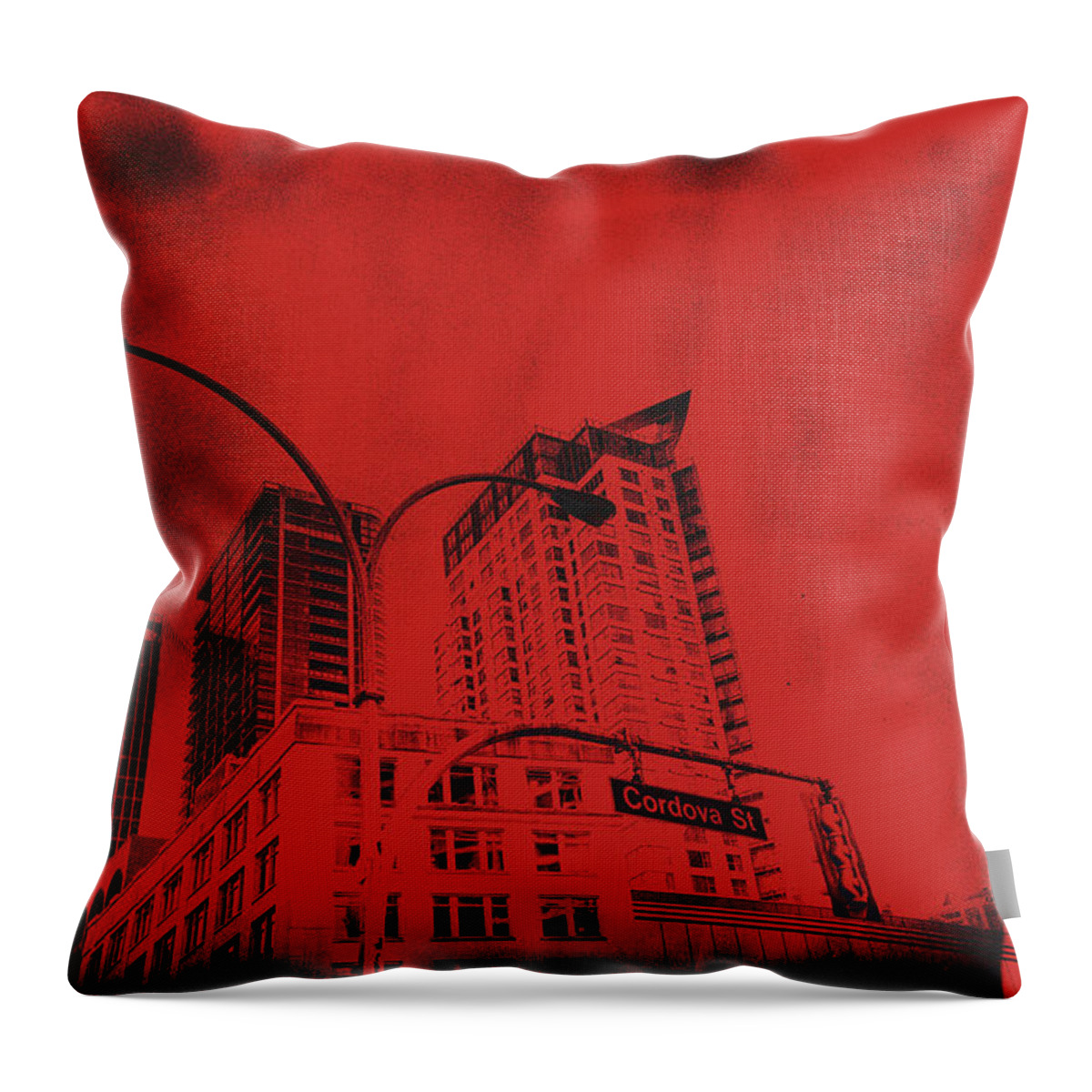 Red Throw Pillow featuring the photograph 0257 Cordova Street Vancouver Canada Gastown by Amyn Nasser Neptune Gallery