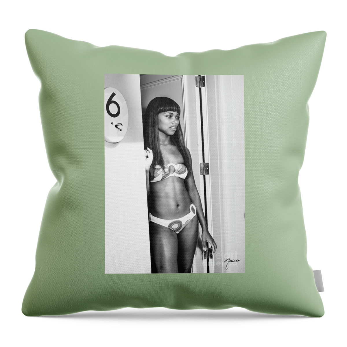 Sexy Girl Wall Art Throw Pillow featuring the photograph 0759 Dominique at Cranes Beach House Delray Beach by Amyn Nasser