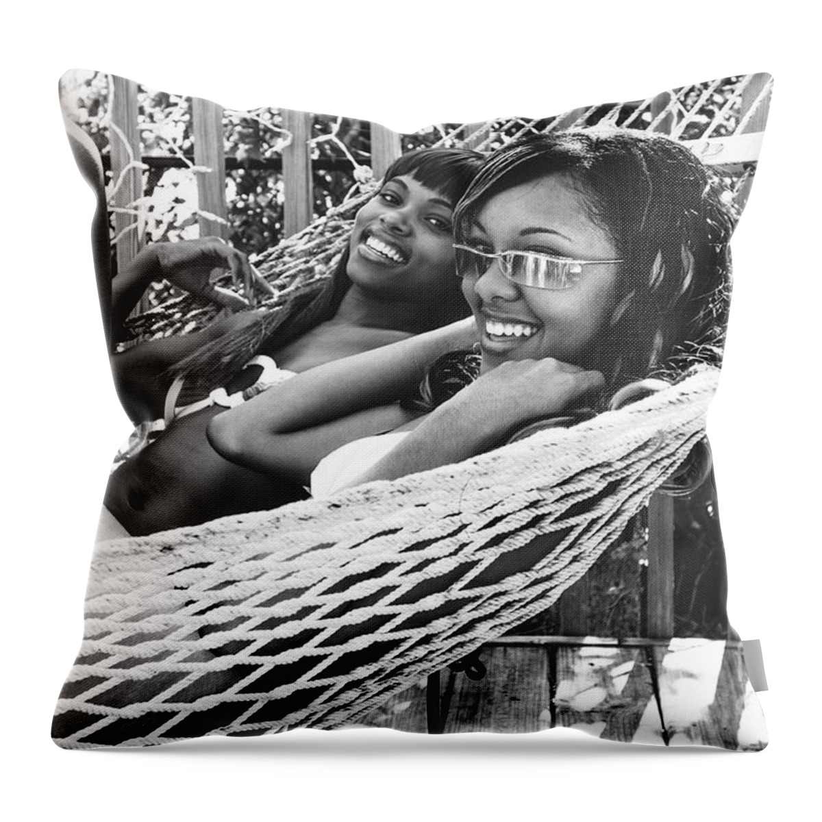 Two Girls Having Fun Fashion Photo Art Throw Pillow featuring the photograph 0798 Lilisha Dominique Cranes Delray Beach Fashion Art by Amyn Nasser
