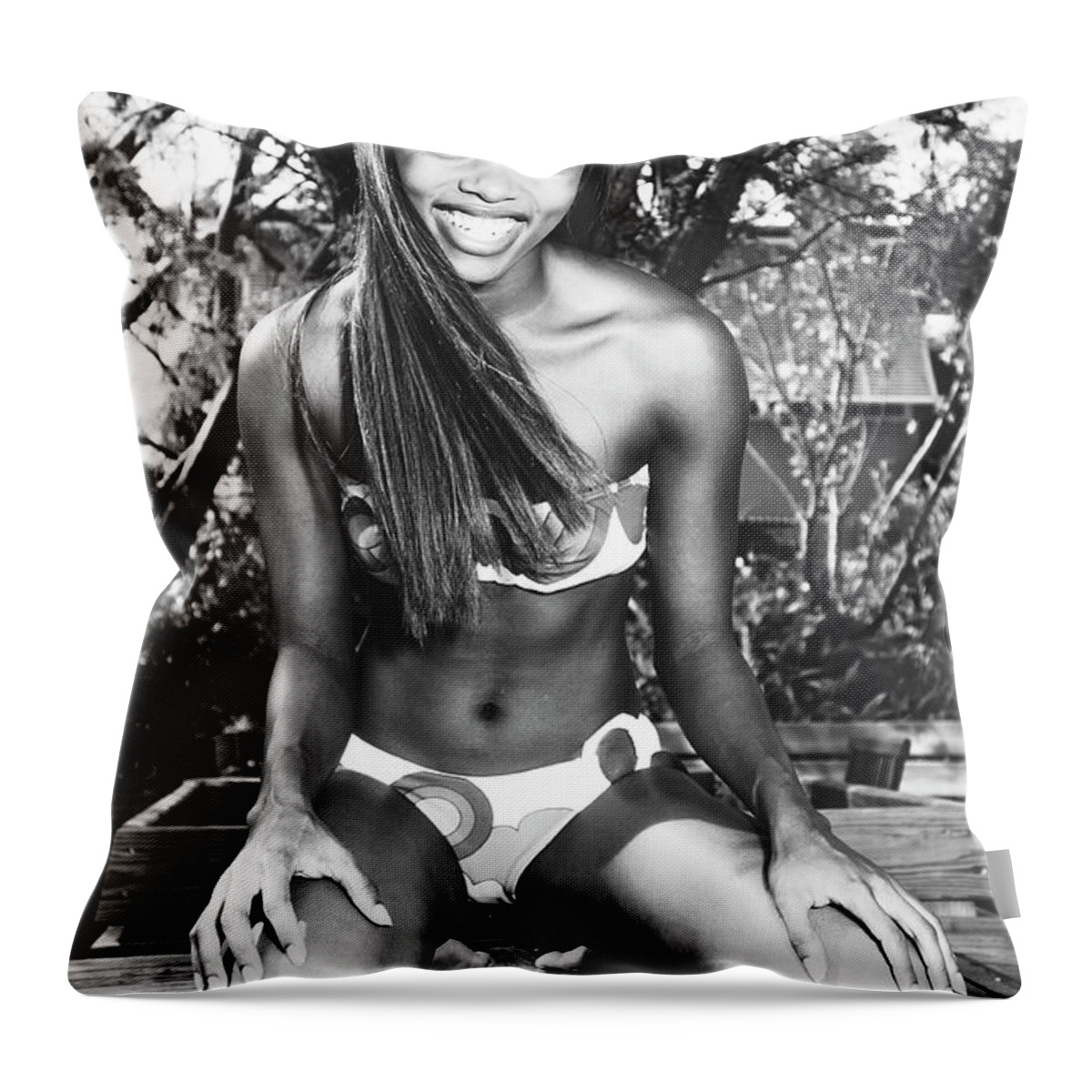 Two Girls Fun Fashion Photography Art Throw Pillow featuring the photograph 0850 Dominique - Weekend Fun Cranes Beach House Delray by Amyn Nasser