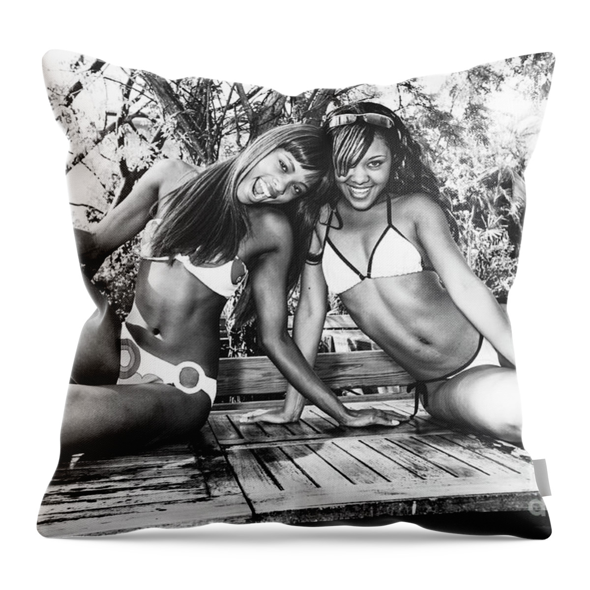 Two Girls Having Fun Fashion Photo Art Throw Pillow featuring the photograph 0857 Lilisha and Dominique - Fun Weekend Cranes Resort by Amyn Nasser