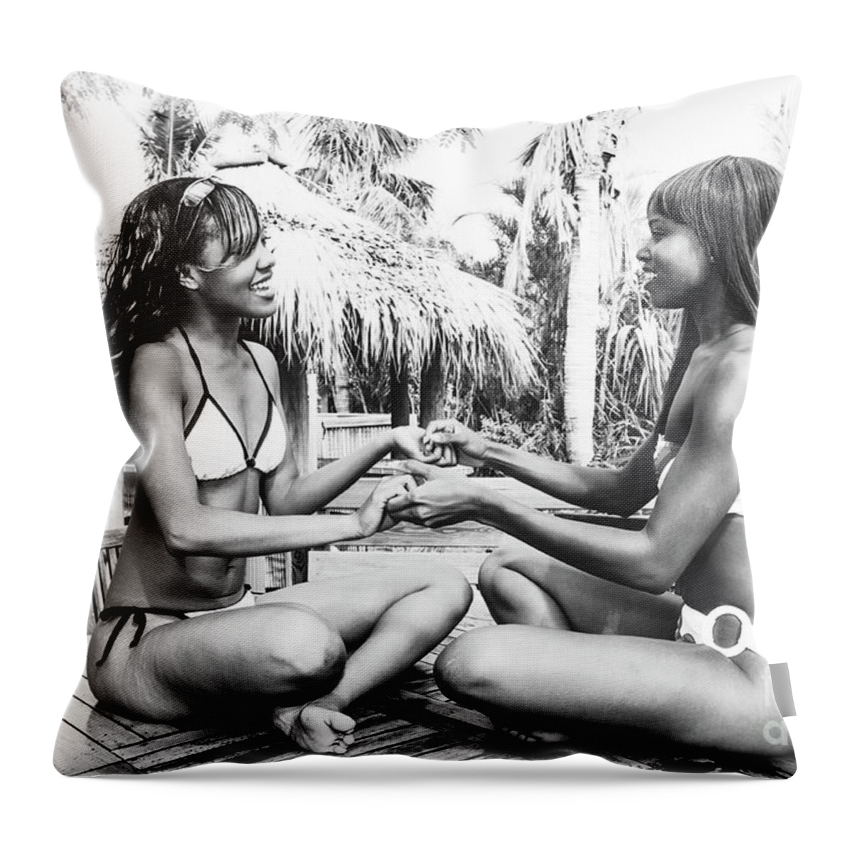 Two Girls Fun Fashion Photography Art Throw Pillow featuring the photograph 0889 Lilisha Dominique Girl Fun Cranes Beach House by Amyn Nasser