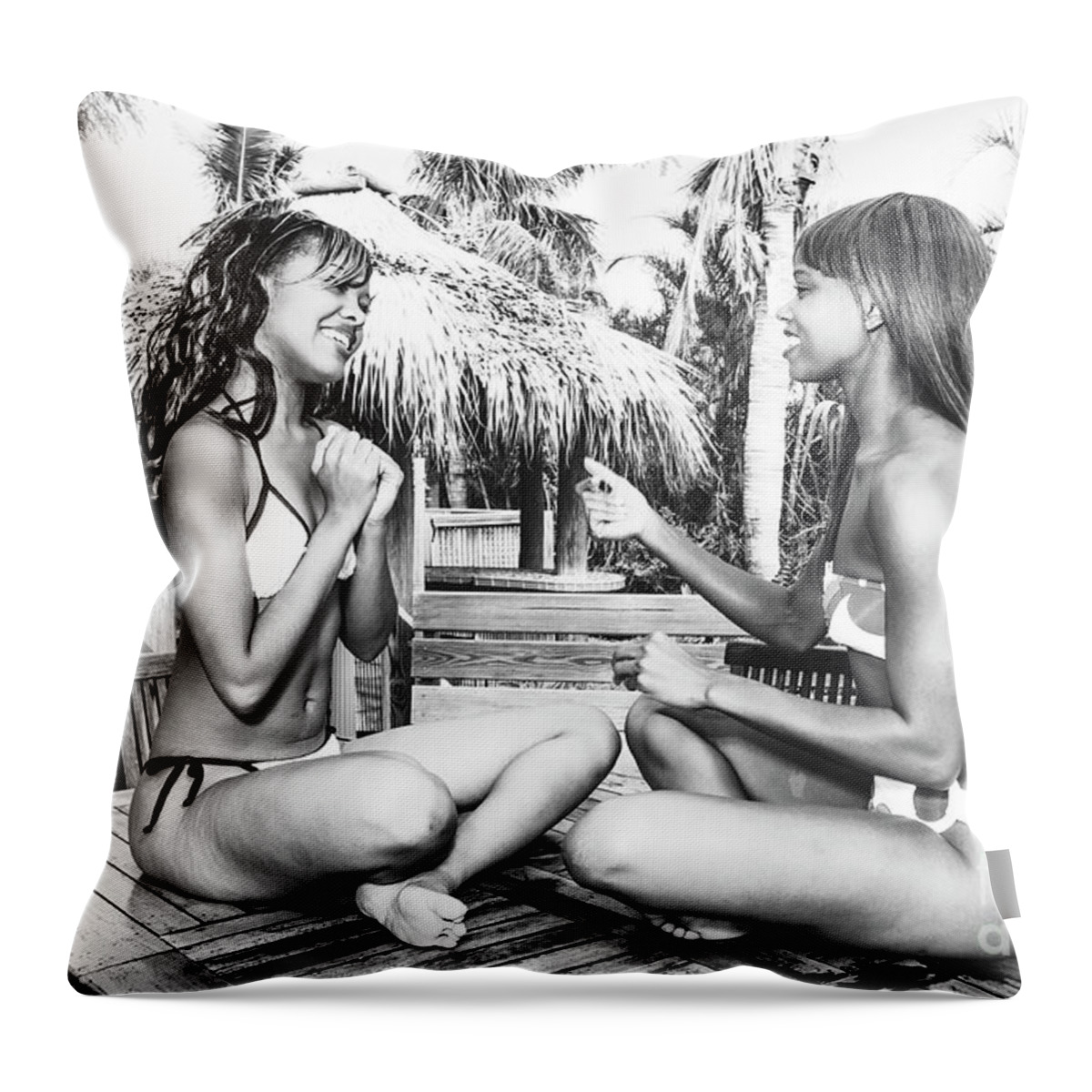 Two Girls Fun Fashion Photoraphy Art Throw Pillow featuring the photograph 0891 Lilisha Dominique Girlfriend Guessing Beach Party Delray by Amyn Nasser