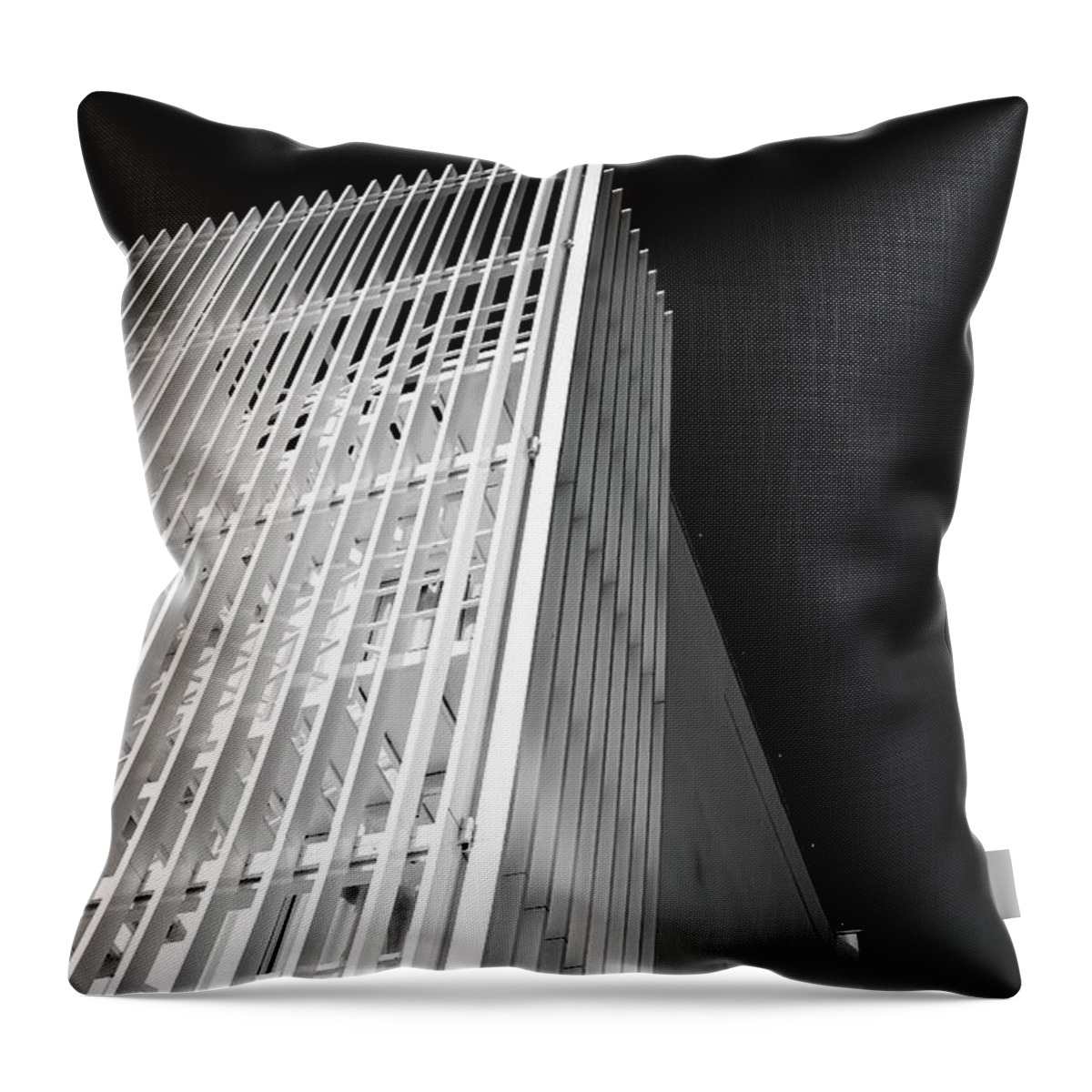 Architecture Throw Pillow featuring the photograph Abstract architecture design. Black and white futuristic exterior background. Black sky copy-space by Michalakis Ppalis