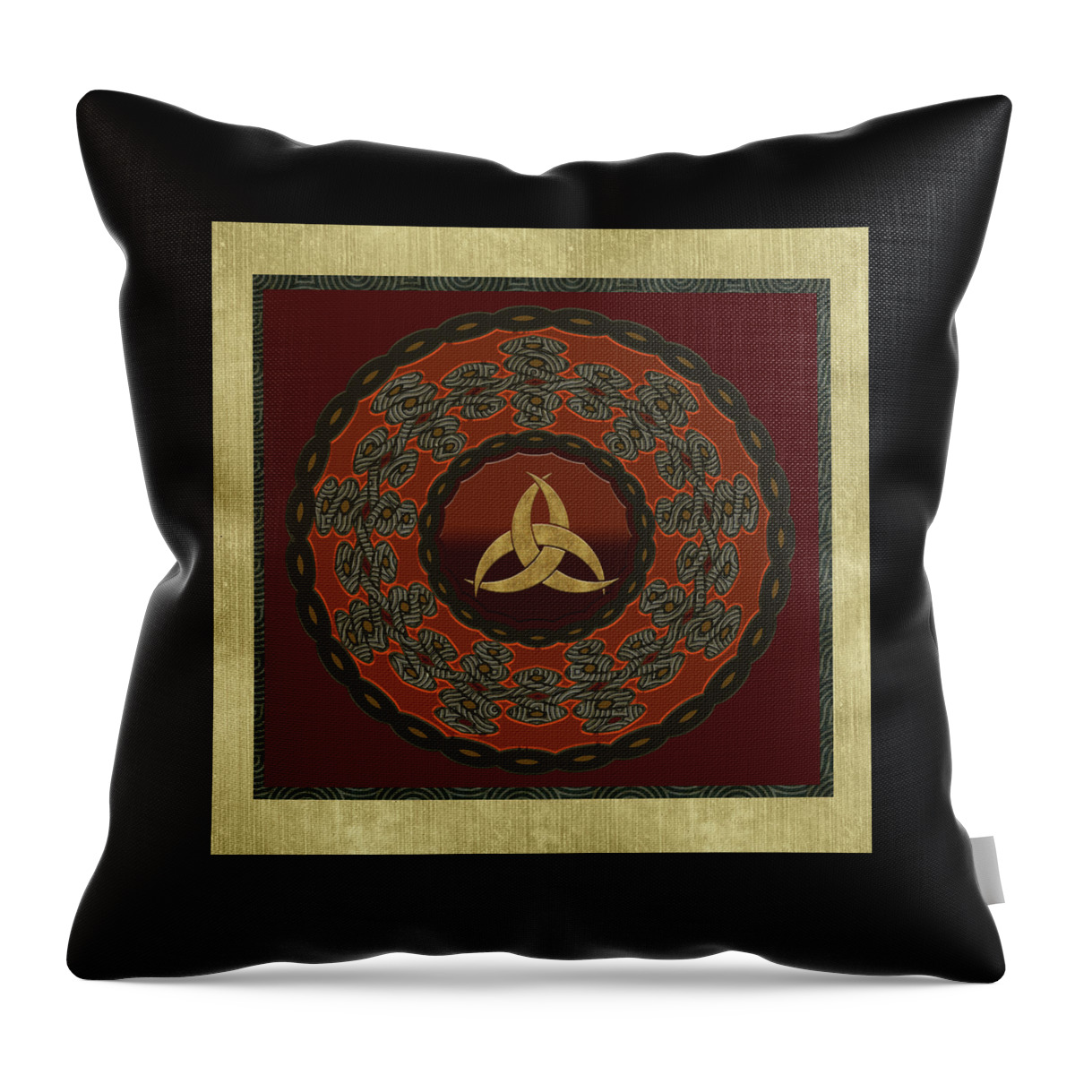 African Celt Asase Ye Duru Mother Earth Mandala Throw Pillow featuring the mixed media Tribal Celt Triquetra Symbol Mandala by Kandy Hurley