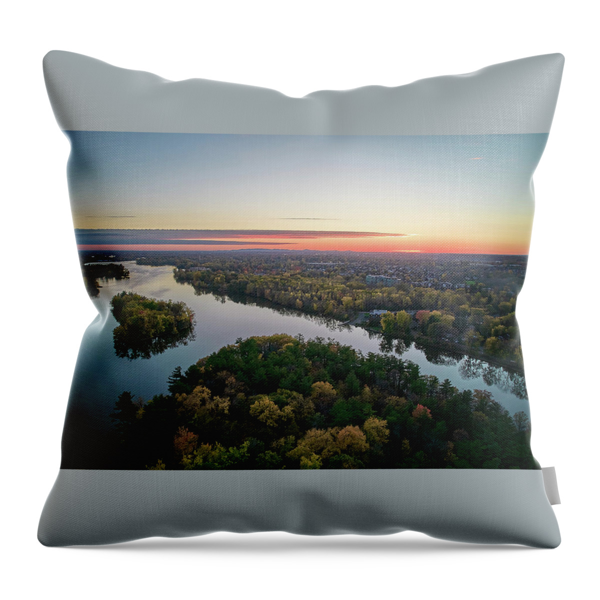 Drone Throw Pillow featuring the photograph Areal Sunset on the MilleIles river by Carl Marceau