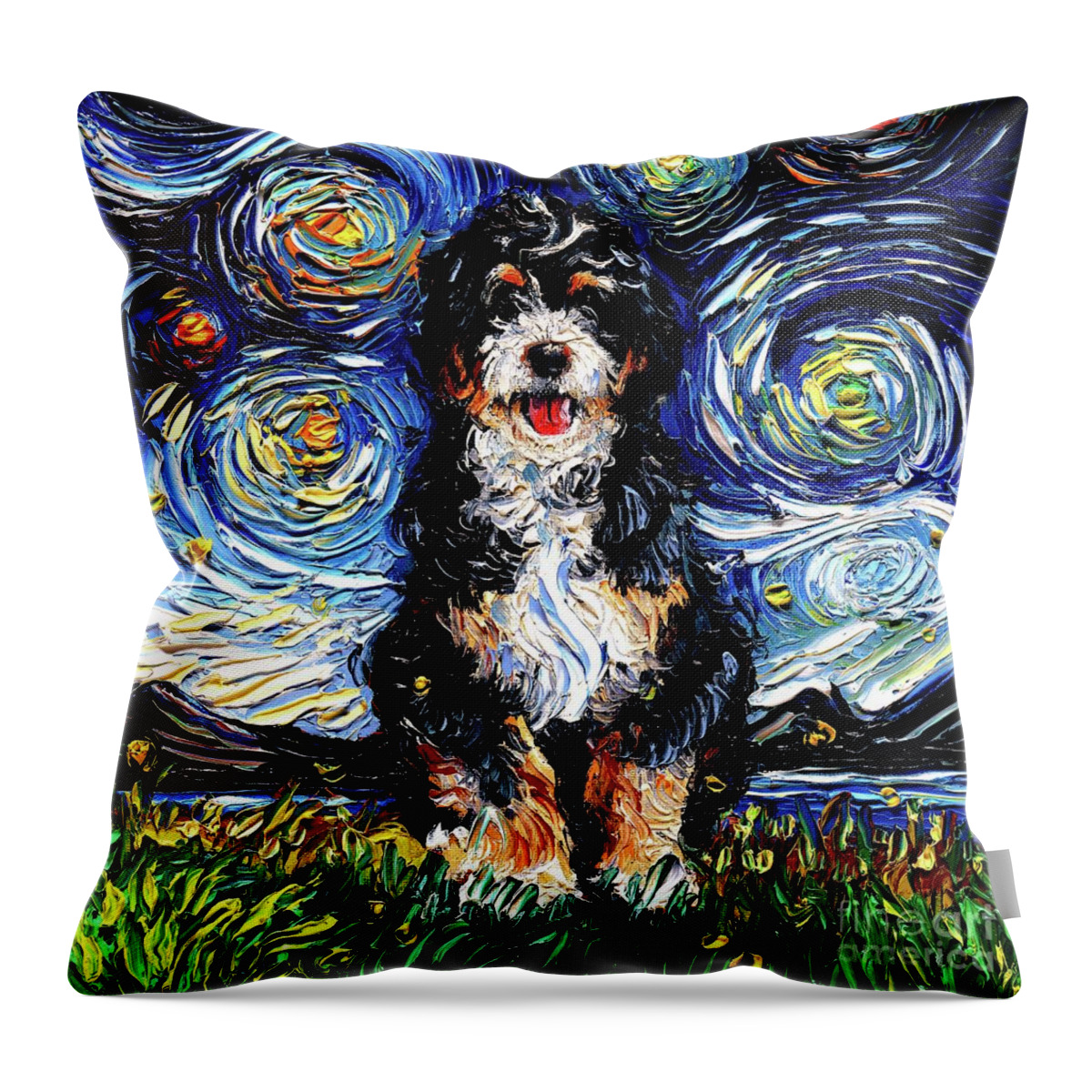Bernedoodle Throw Pillow featuring the painting Bernedoodle by Aja Trier