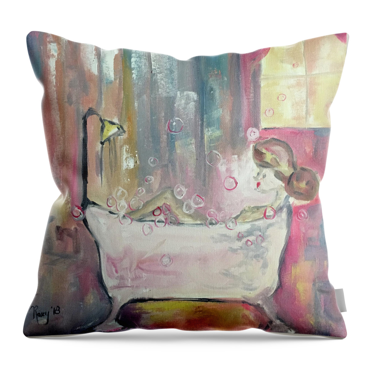 Bubble Bath Throw Pillow featuring the painting Bubble Bath by Roxy Rich