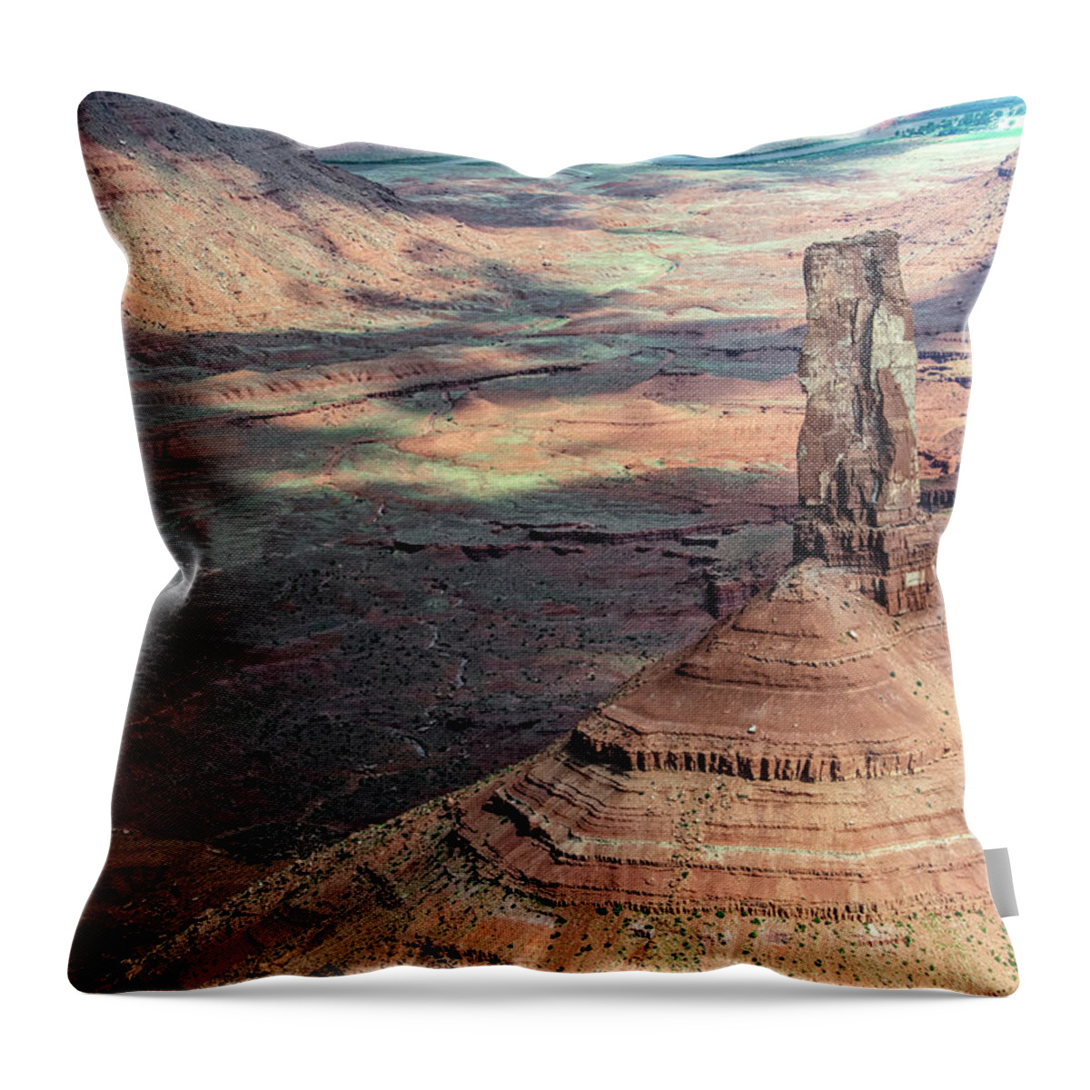 Castleton Tower Throw Pillow featuring the photograph Castleton Tower in Castle Valley Utah Aerial by David Oppenheimer