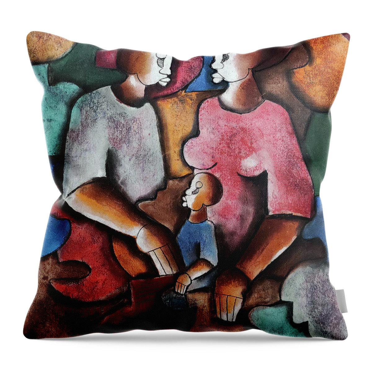 African Art Throw Pillow featuring the painting Circle of Love by Peter Sibeko 1940-2013