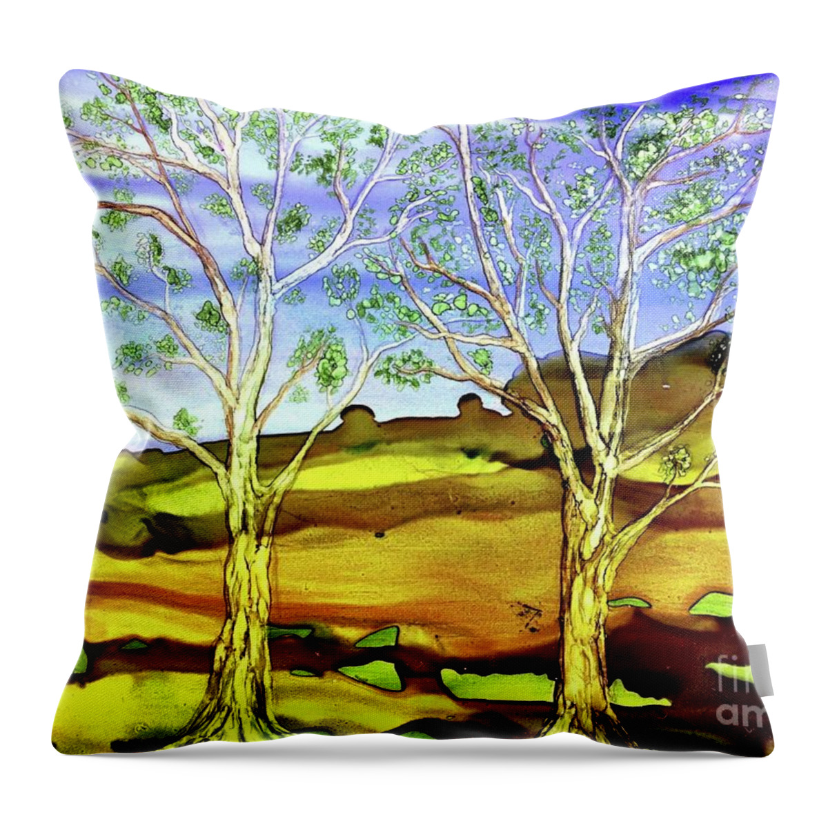 Two Trees Throw Pillow featuring the painting Companions by Jeanette Rodriguez