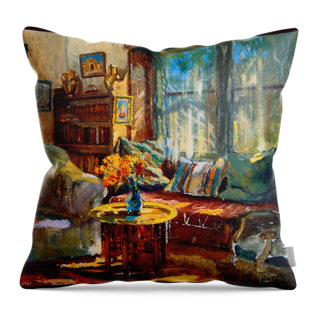 Cooper Throw Pillow featuring the painting Cottage Interior by Colin Campbell Cooper