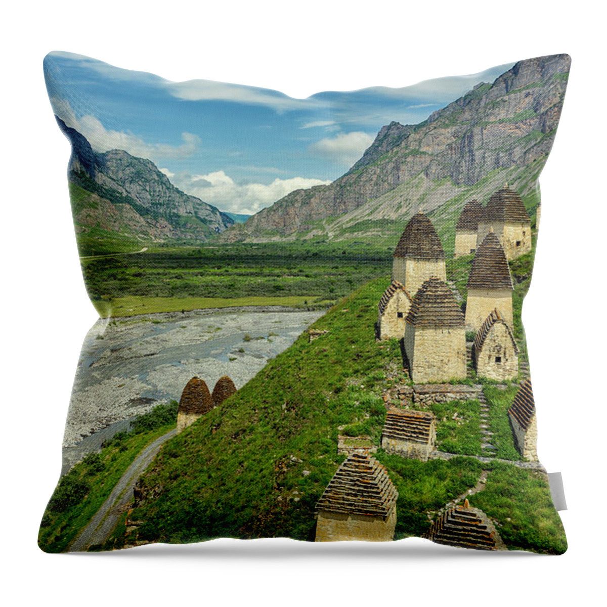 Cemetery Throw Pillow featuring the photograph Dead Town Dargavs In North Ossetia by Mikhail Kokhanchikov
