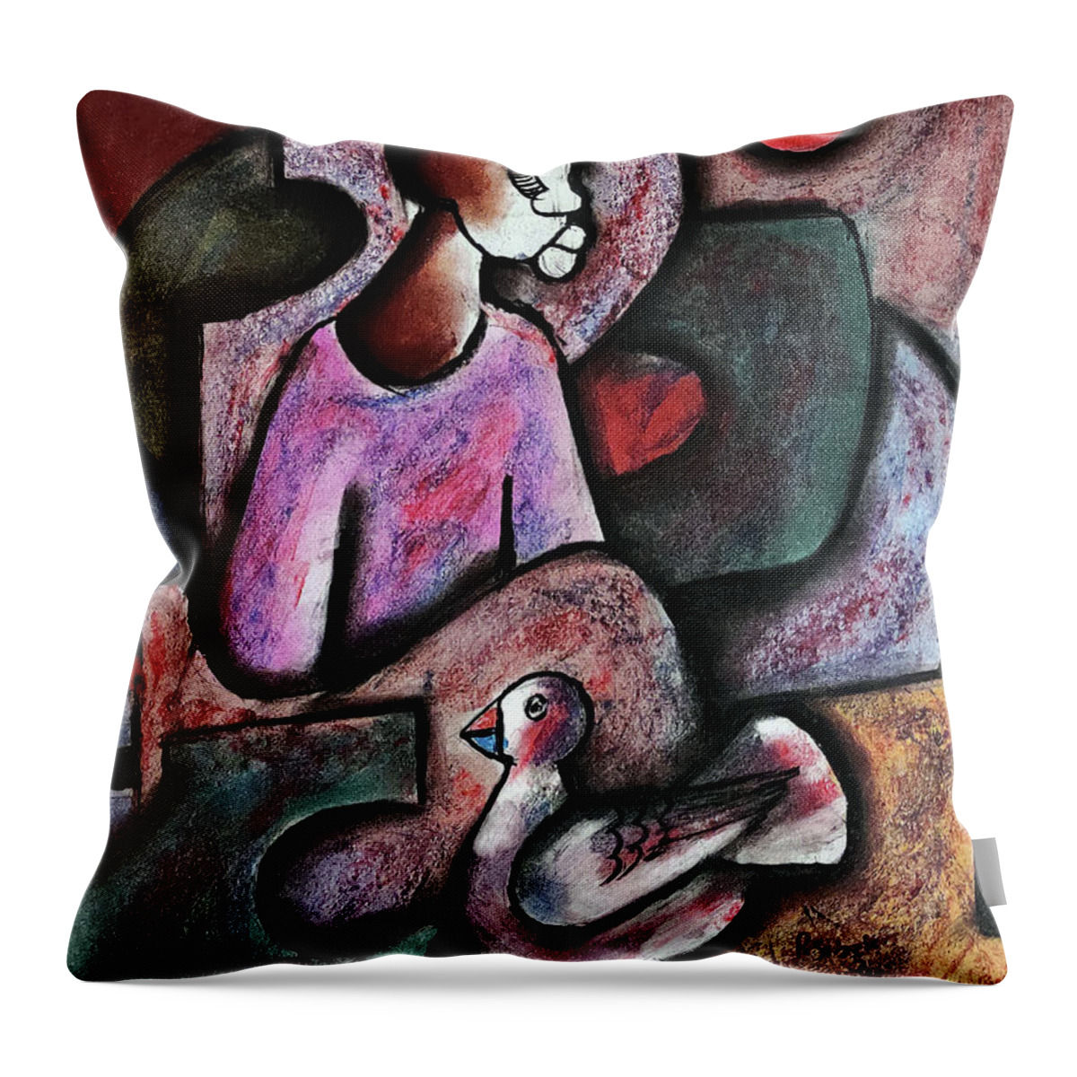 African Art Throw Pillow featuring the painting Dove Of Peace by Peter Sibeko 1940-2013