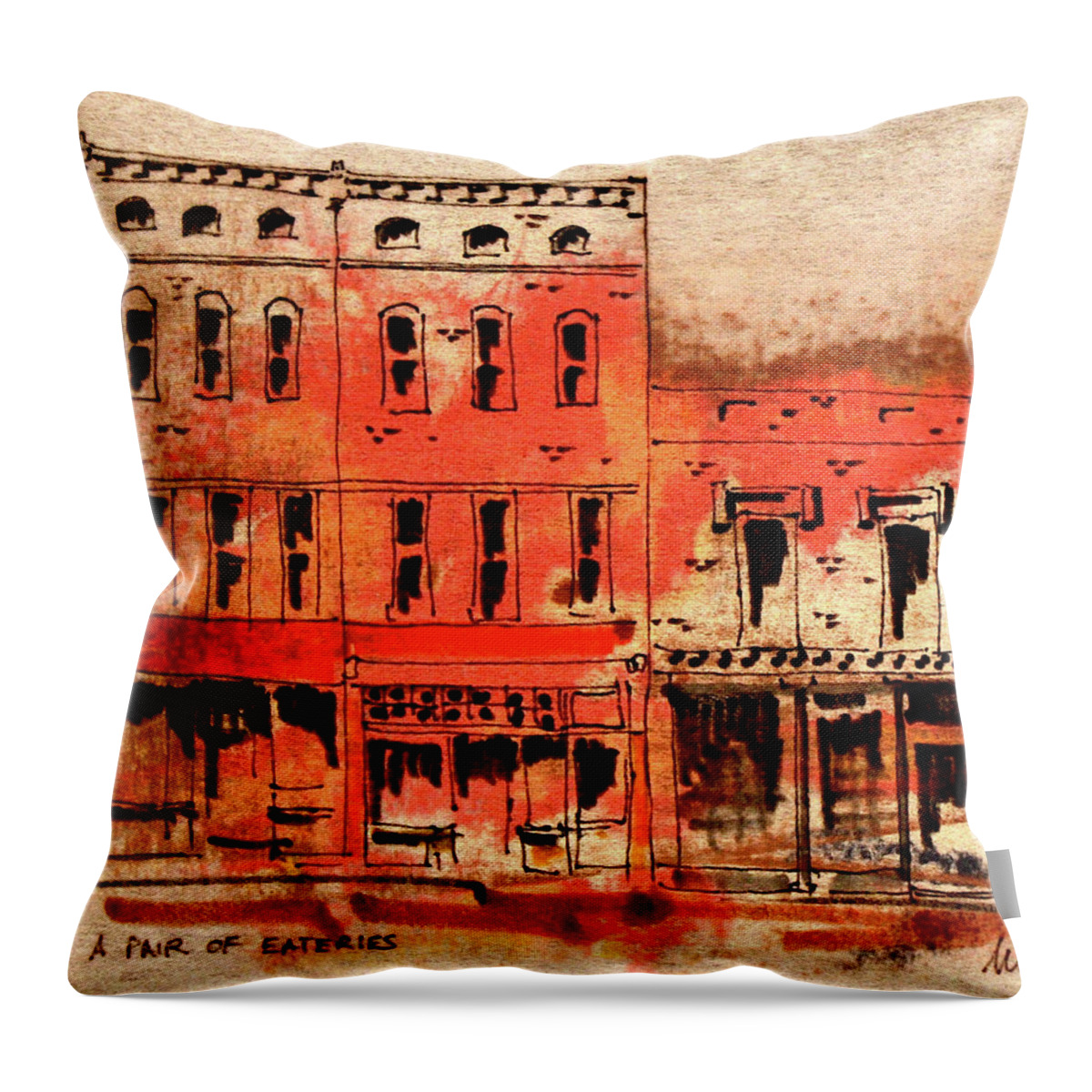 Architecture Throw Pillow featuring the drawing Fine Dining by William Renzulli