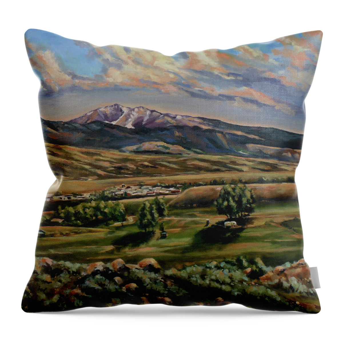 Western Landscape Throw Pillow featuring the painting Gardiner and Electric Peak From Scotty's Place by Les Herman