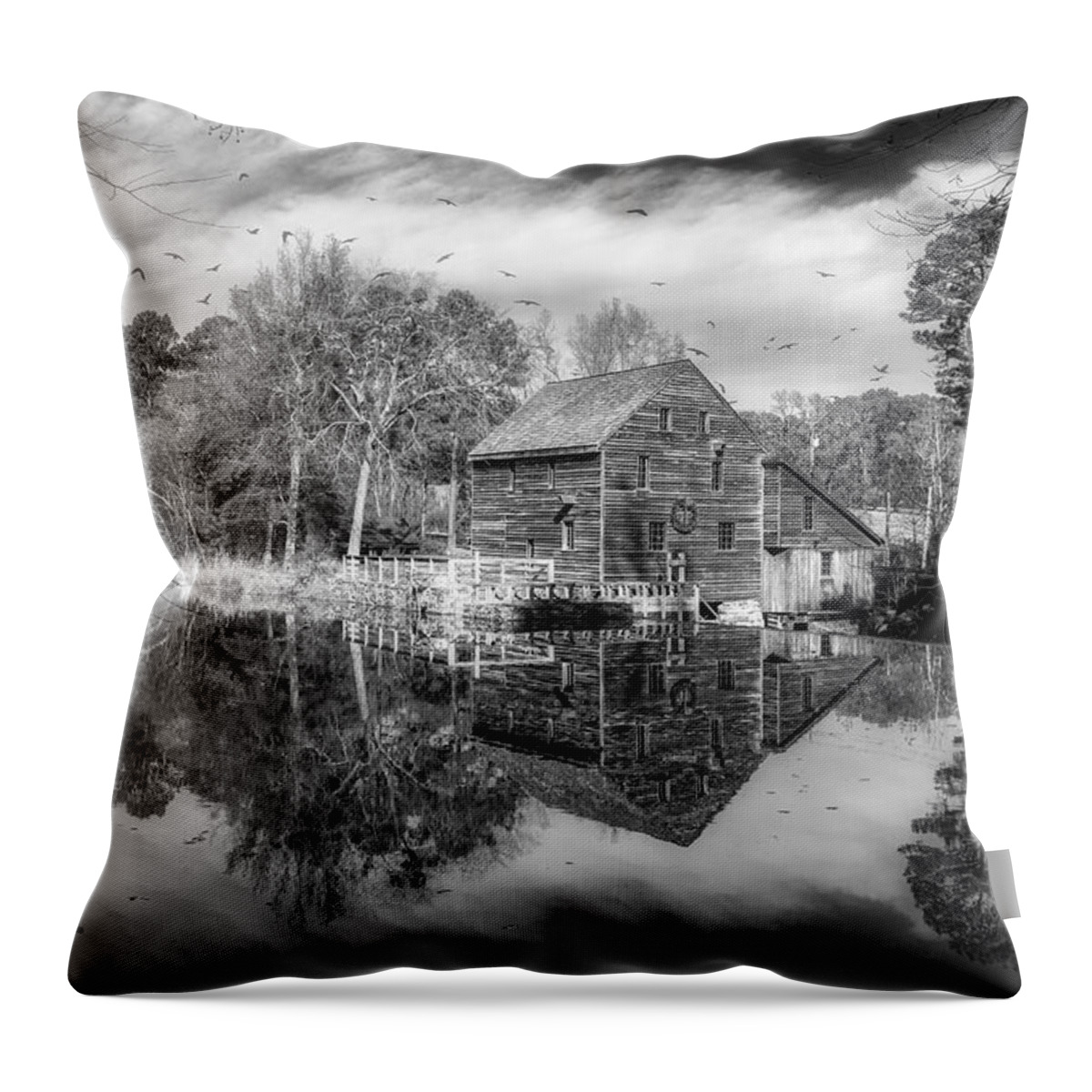 Old Throw Pillow featuring the photograph Historic Yates Mill by Rick Nelson