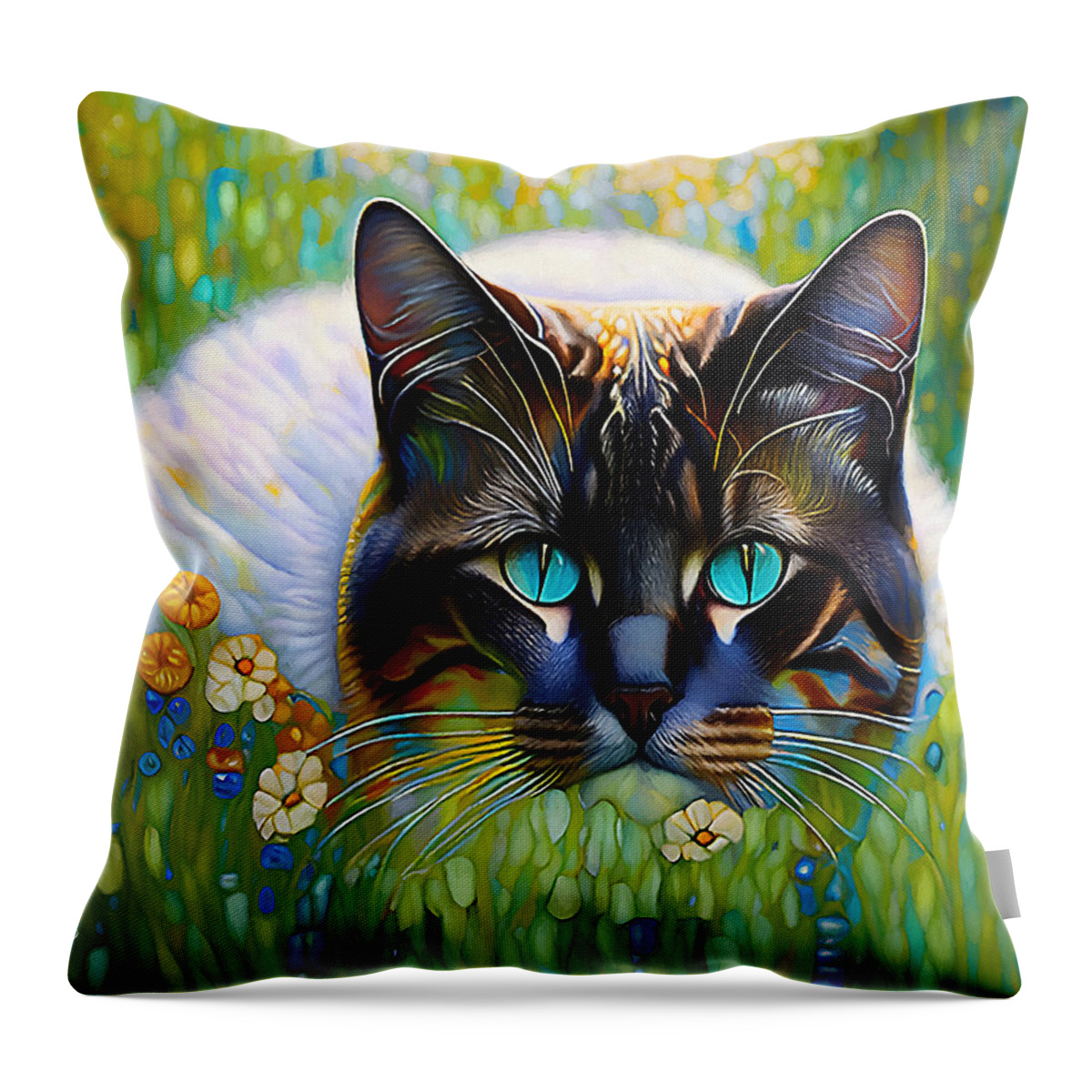 Cat Throw Pillow featuring the mixed media I See You #1 by Pennie McCracken