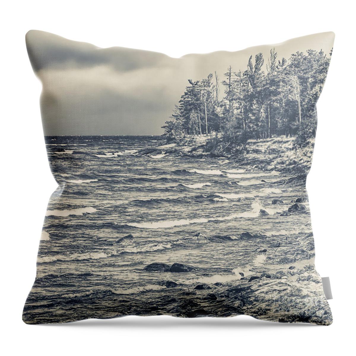 Presque Isle Throw Pillow featuring the photograph Lake Superior by Phil Perkins