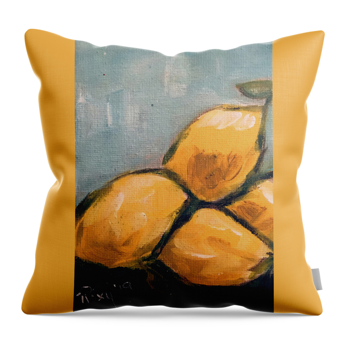 Lemon Throw Pillow featuring the painting Lemons from Heaven by Roxy Rich