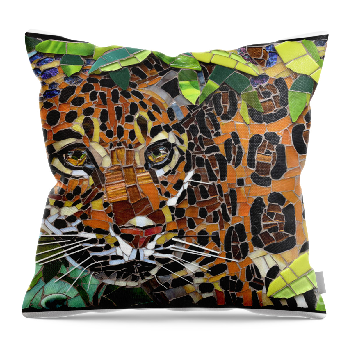 Cynthie Fisher Throw Pillow featuring the sculpture Leopard Glass Mosaic by Cynthie Fisher