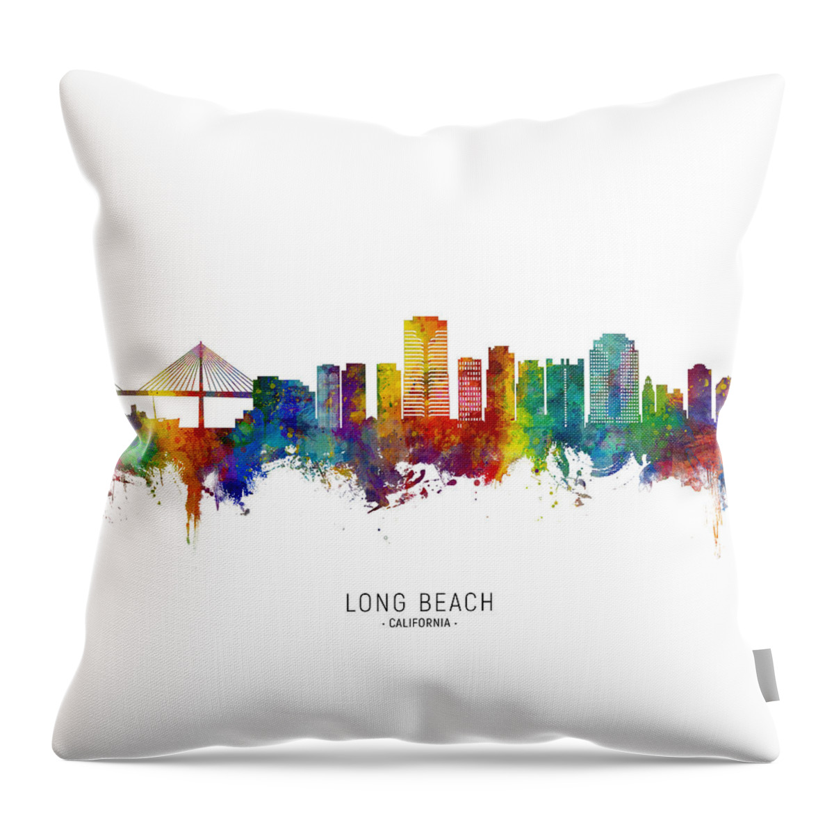 Long Beach Throw Pillow featuring the digital art Long Beach California Skyline by Michael Tompsett
