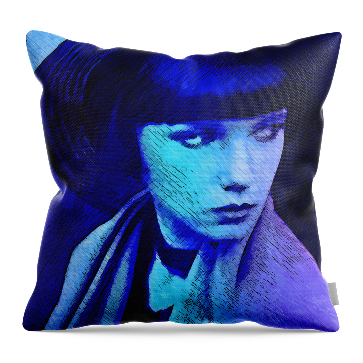 Louise Brooks Throw Pillow featuring the digital art Louise Brooks The Girl in the Black Helmet Series by Louise Brooks