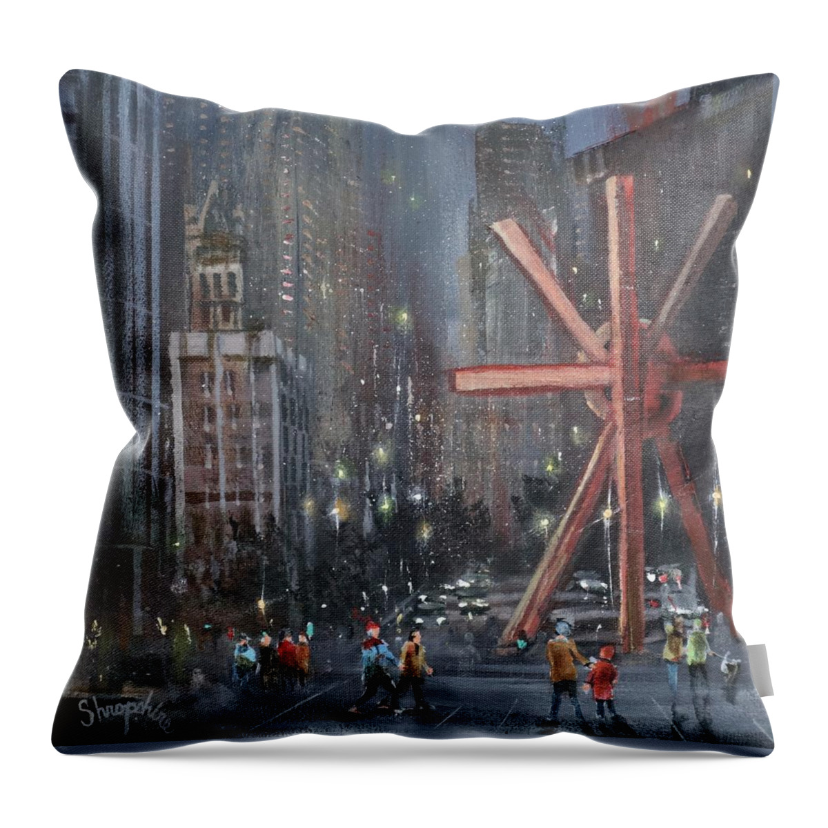 Milwaukee Throw Pillow featuring the painting Milwaukee Sculpture by Tom Shropshire