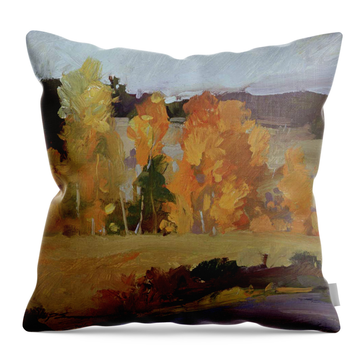 Montana Landscape Throw Pillow featuring the painting Montana Autumn by Betty Jean Billups