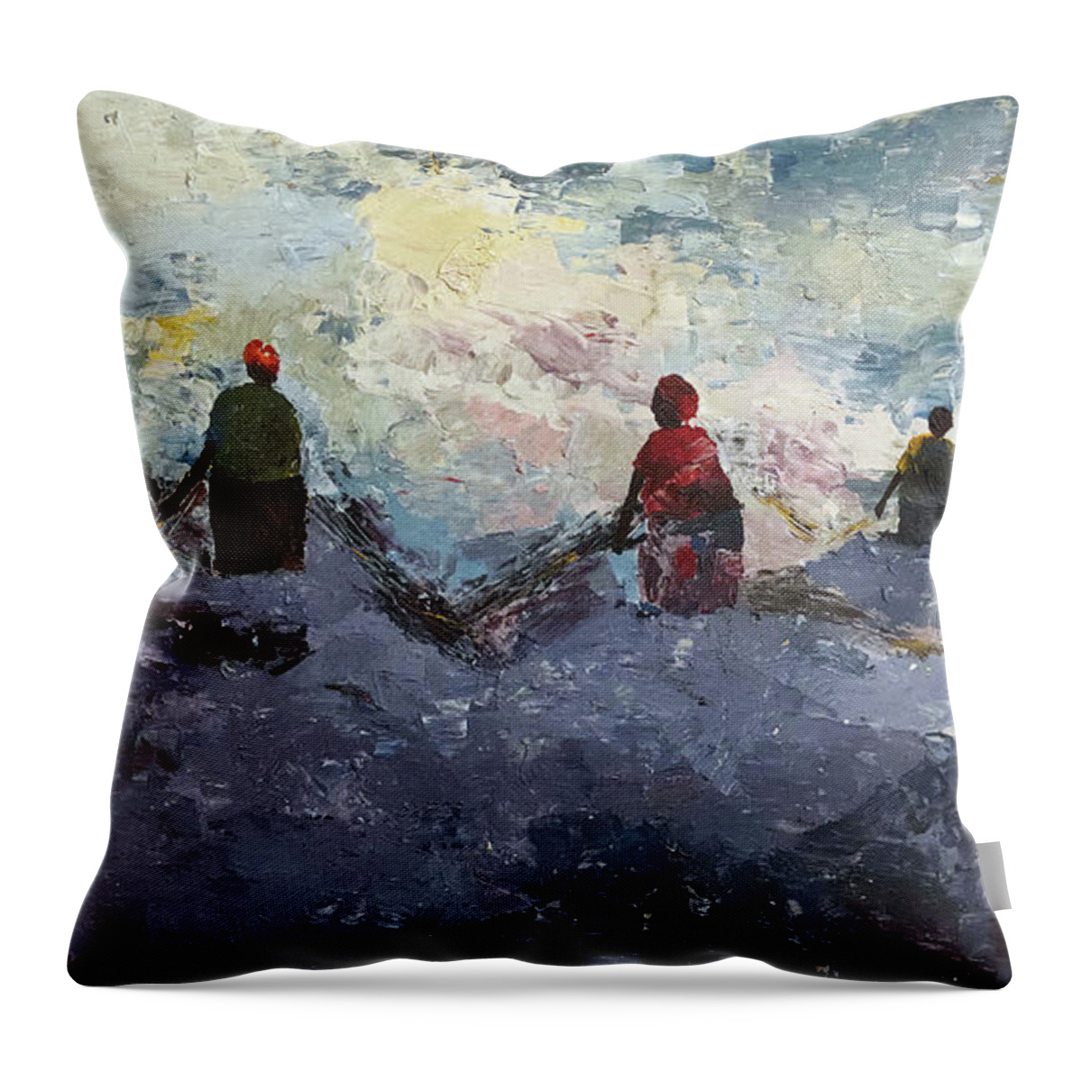 African Art Throw Pillow featuring the painting Morning Tide by Tarizai Munsvhenga