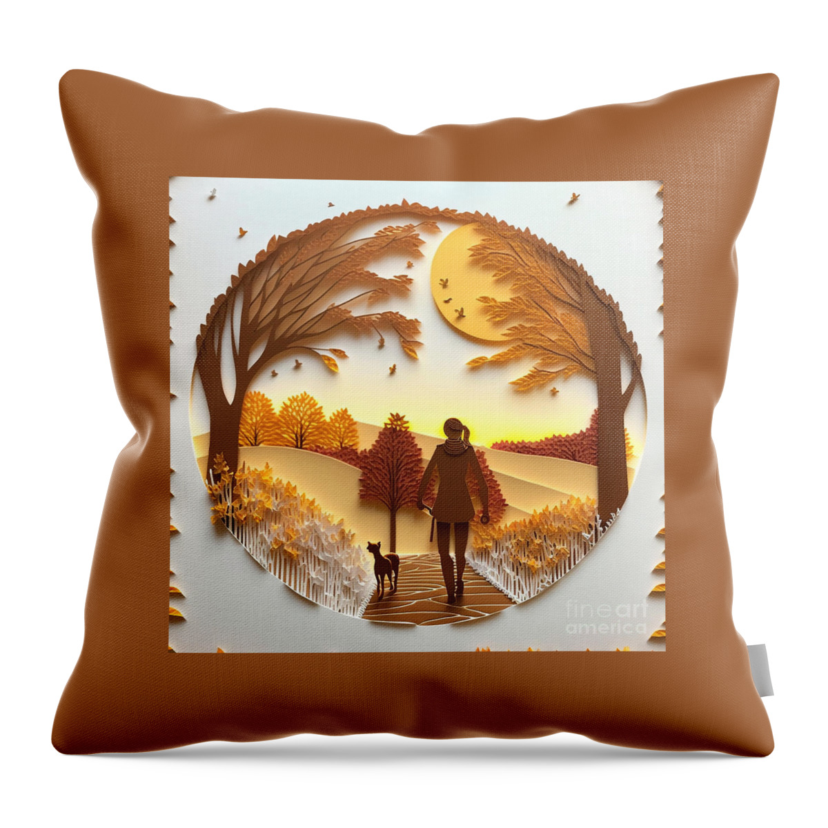 Morning Walk - Quilling Throw Pillow featuring the mixed media Morning Walk - Quilling by Jay Schankman